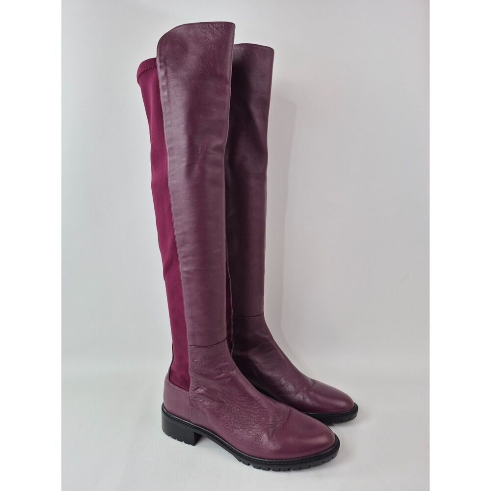 Stuart Weitzman Womens Cabernet Burgundy City Over the Knee Leather Boots Size 7